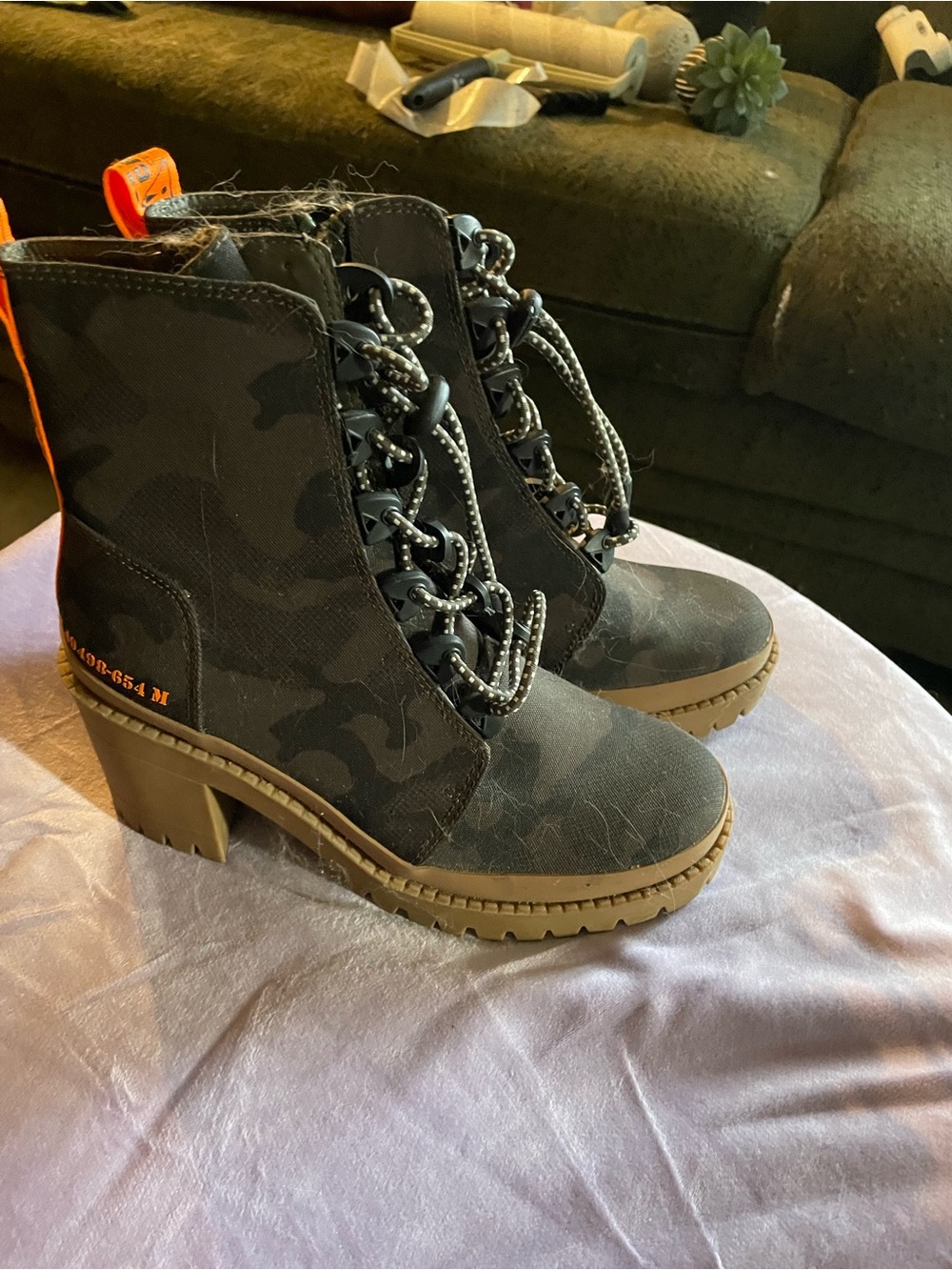 Women's Camouflage Lace-Up Heeled Boots - Black/Graysteve madden